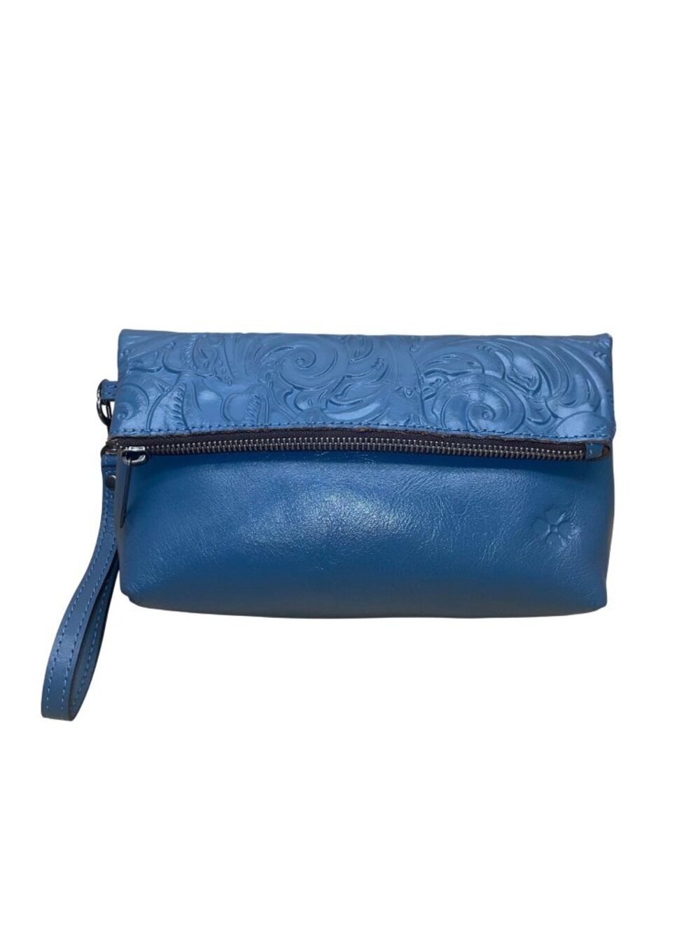 Patricia Nash Women’s Blue Leather Embossed Foldover Wristlet Clutch Bag